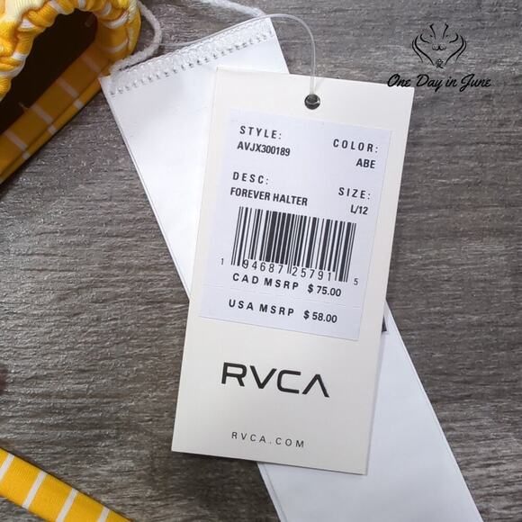 RVCA Forever Halter Reversible Bikini Top Size L - Picture 4 of 5